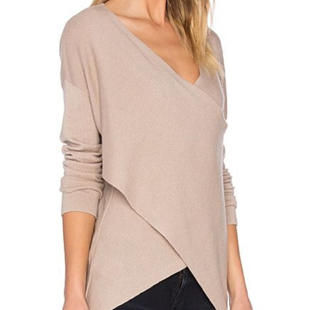 BCBG Max Azria Florinda v neck merino wool & alpaca sweater, beige / camel / tan